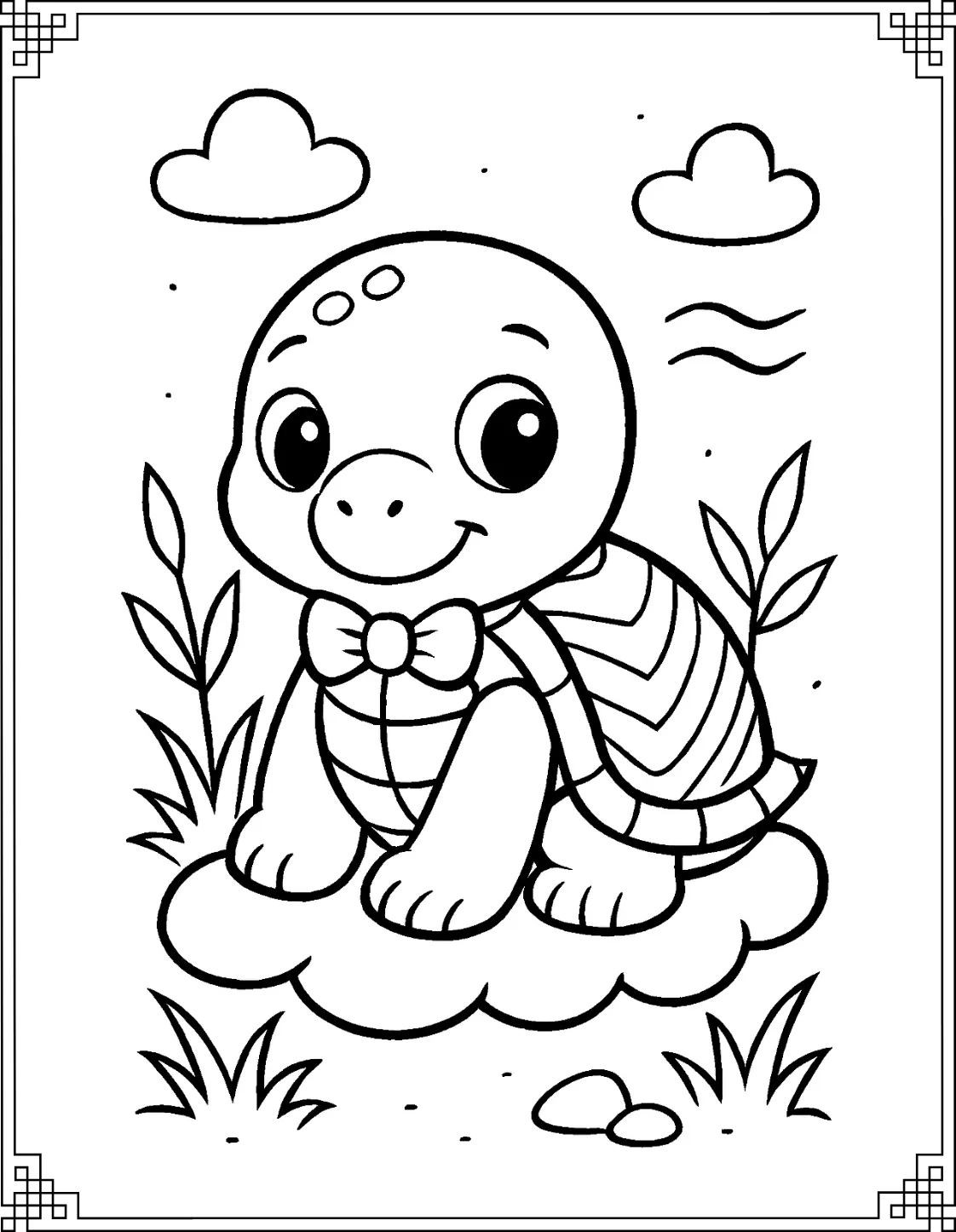 Patterned Turtle Coloring Page

