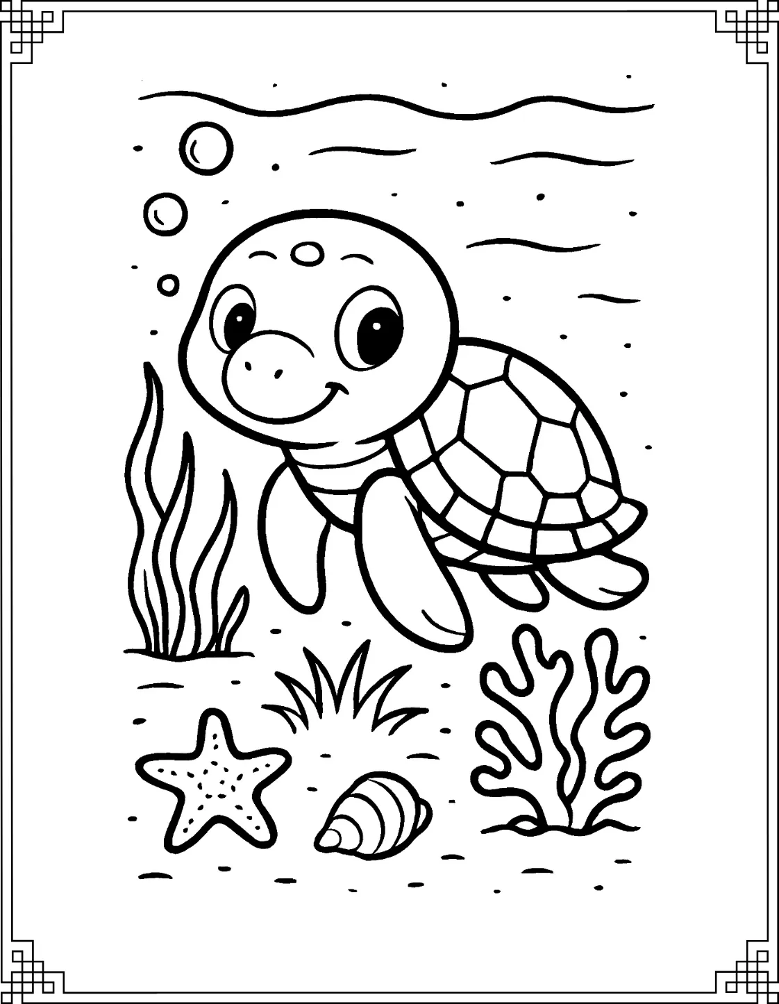 Sea Plants Turtle Coloring Page
