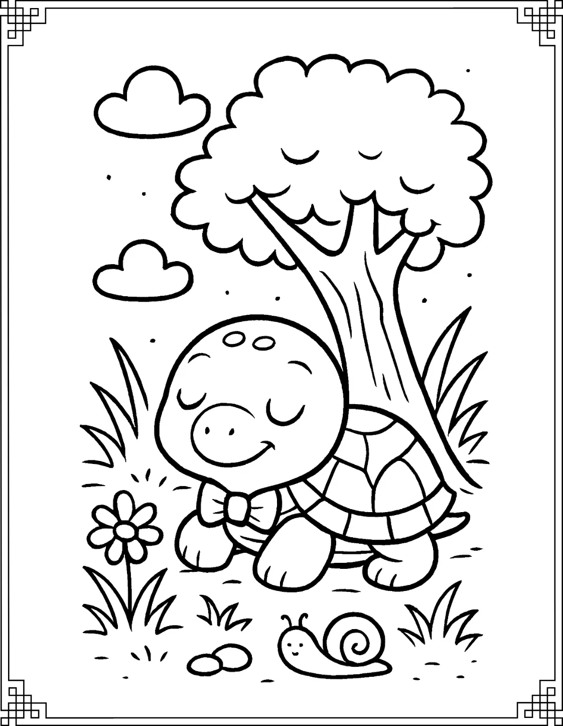 Shady Tree Turtle Coloring Page
