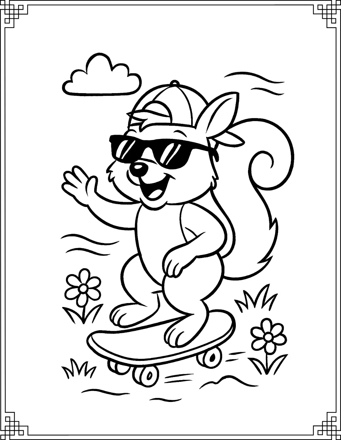 Skateboard Squirrel Coloring Page