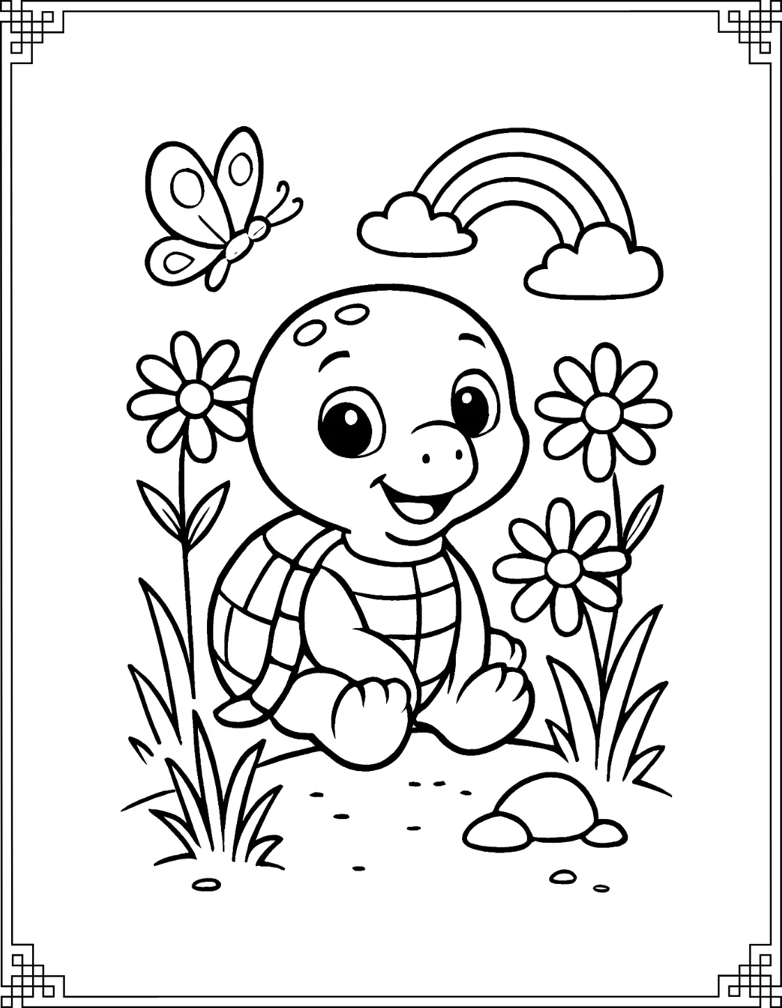 Spring Turtle Coloring Page
