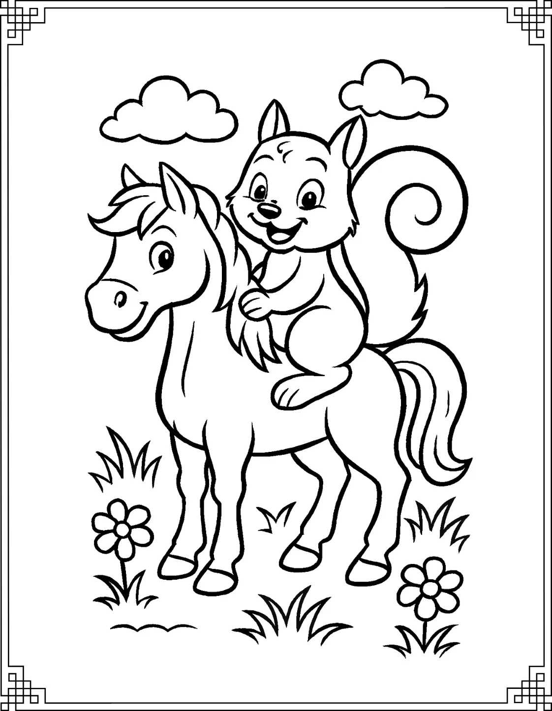 Squirrel Riding Horse Coloring Page