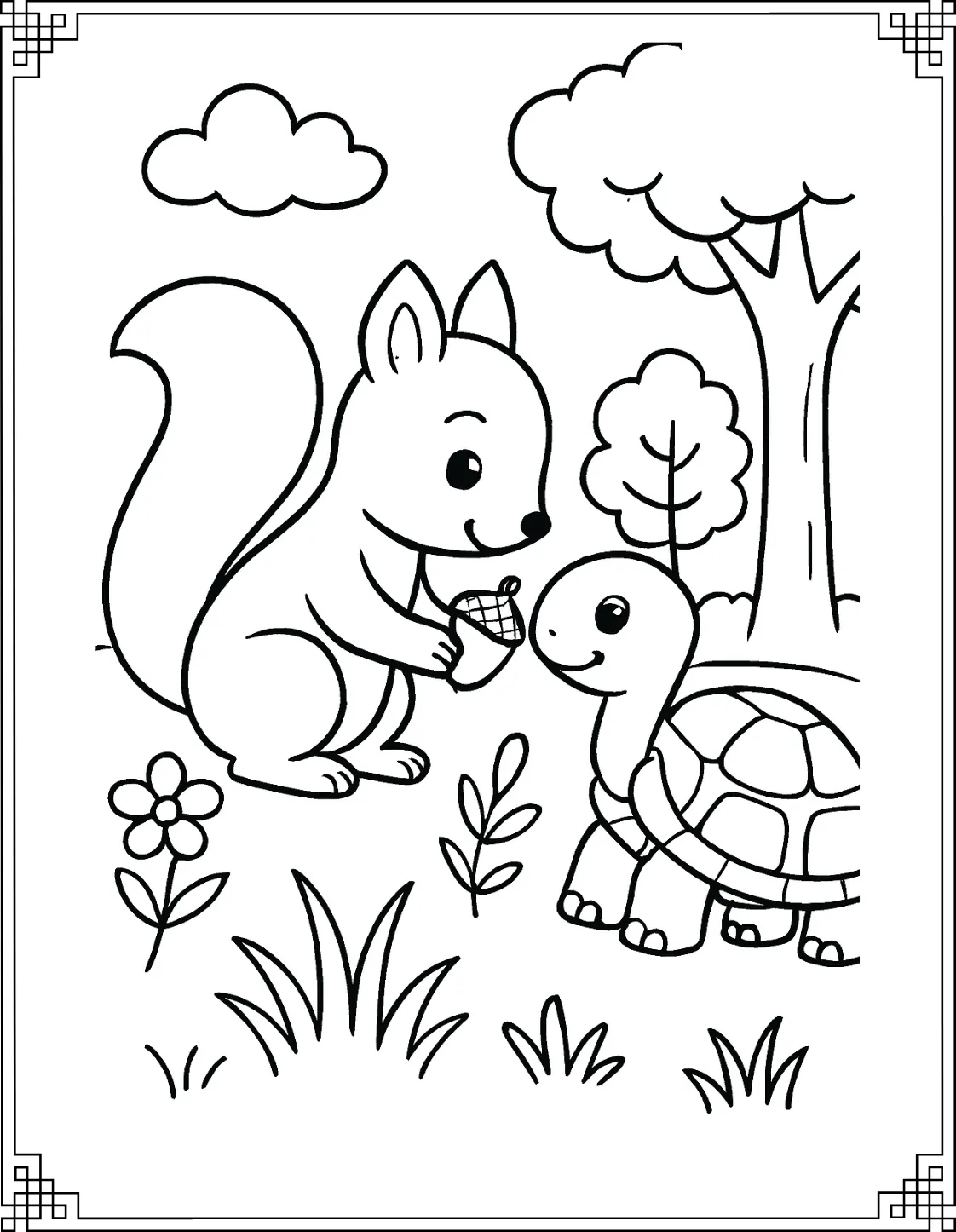 Squirrel Shares a Treat Coloring Page
