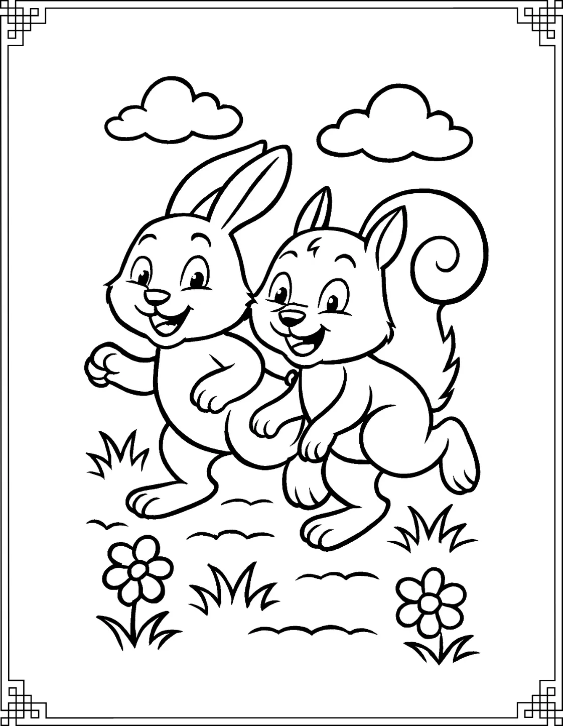 Squirrel and Bunny Coloring Page