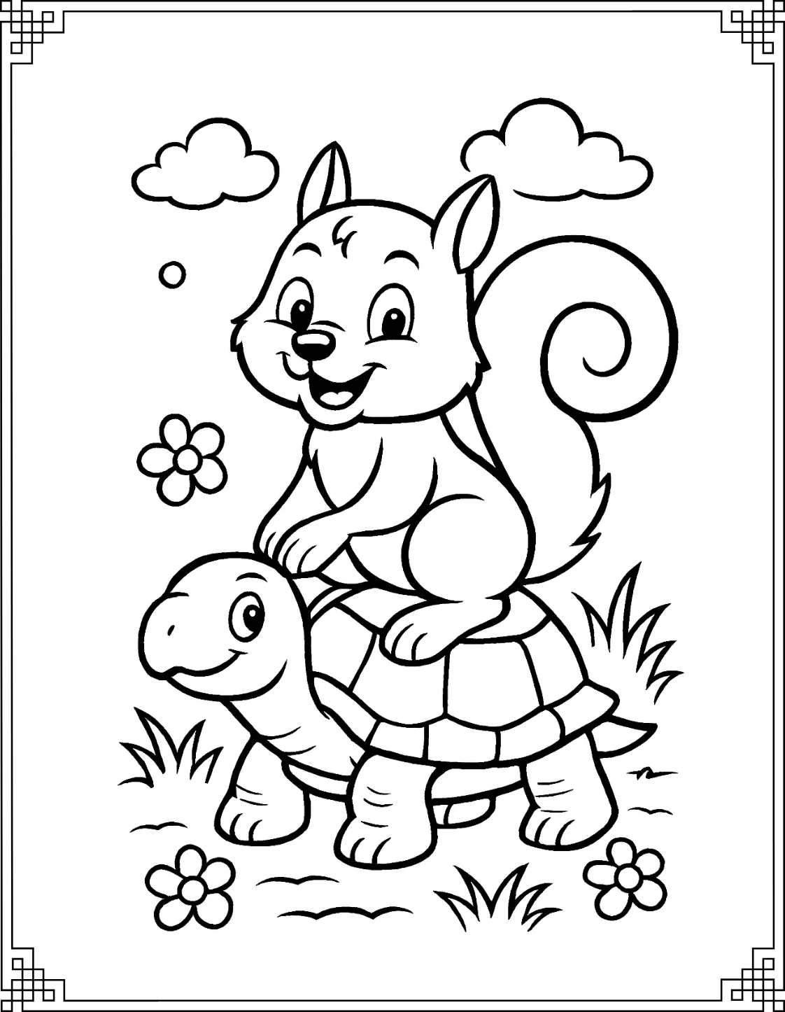 Squirrel and Turtle Coloring Page