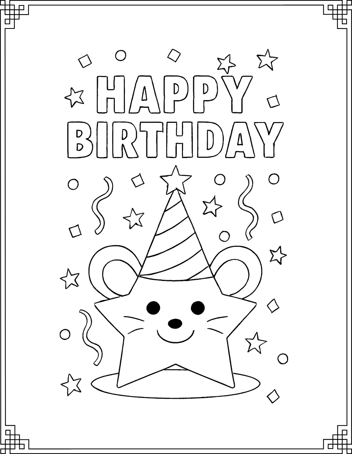 Star Birthday Hat Coloring Pages: