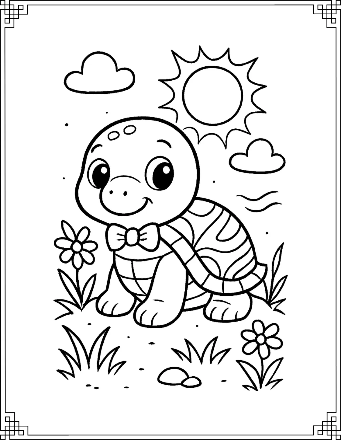 Sunshine Turtle Coloring Page
