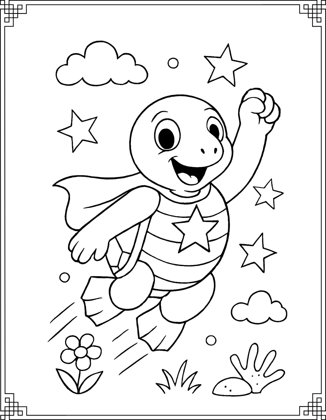 Superhero Turtle Coloring Page

