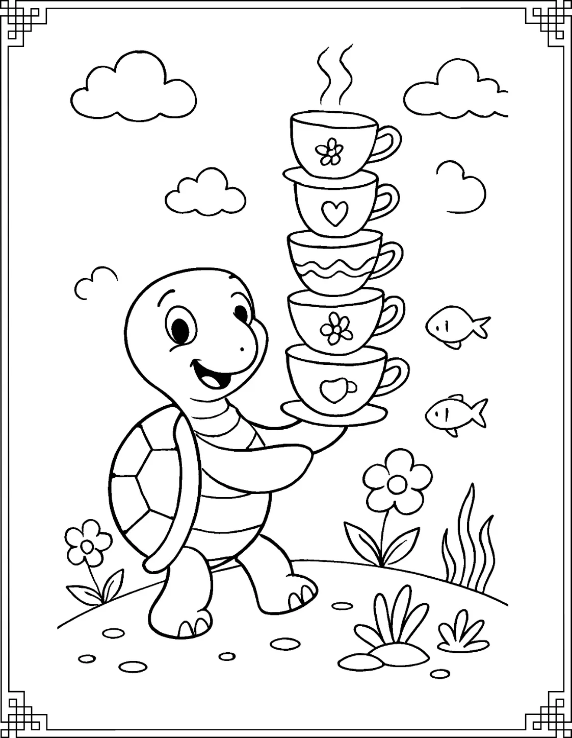 Teacup Turtle Coloring Page
