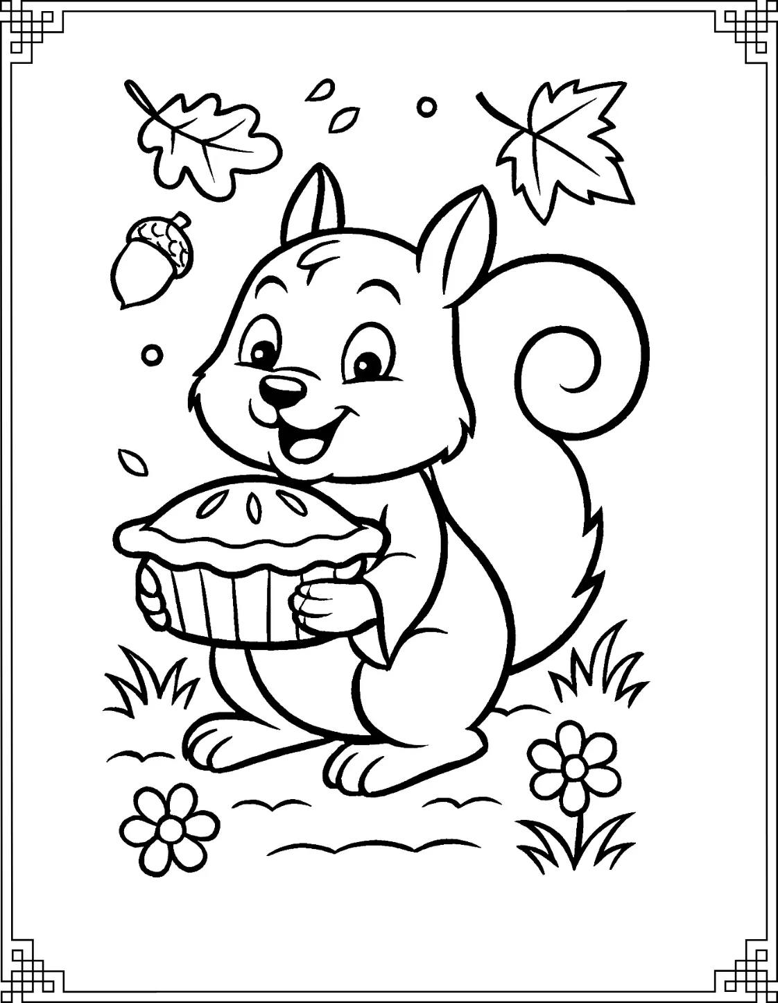 Thanksgiving Squirrel Coloring Page