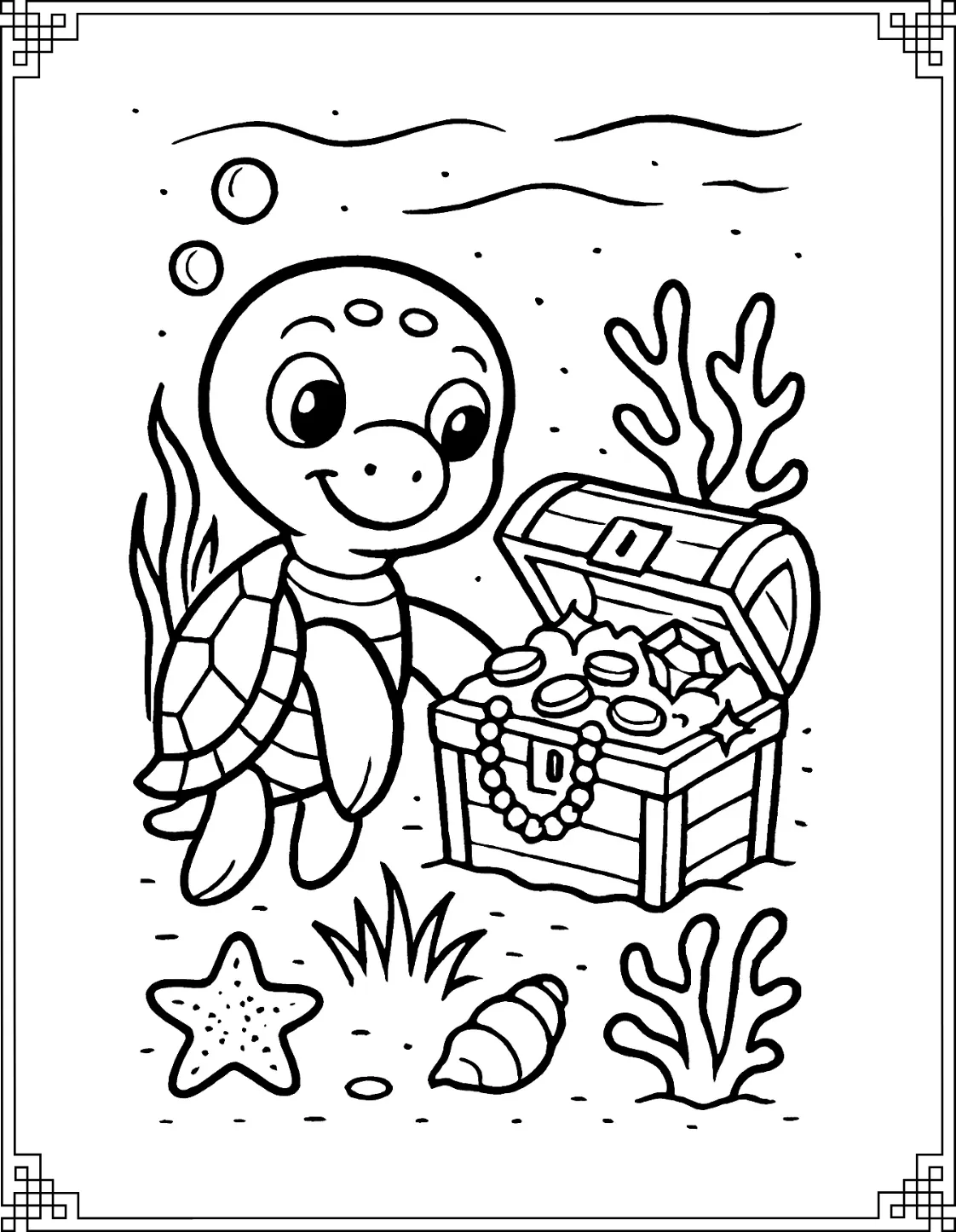 Treasure Turtle Coloring Page
