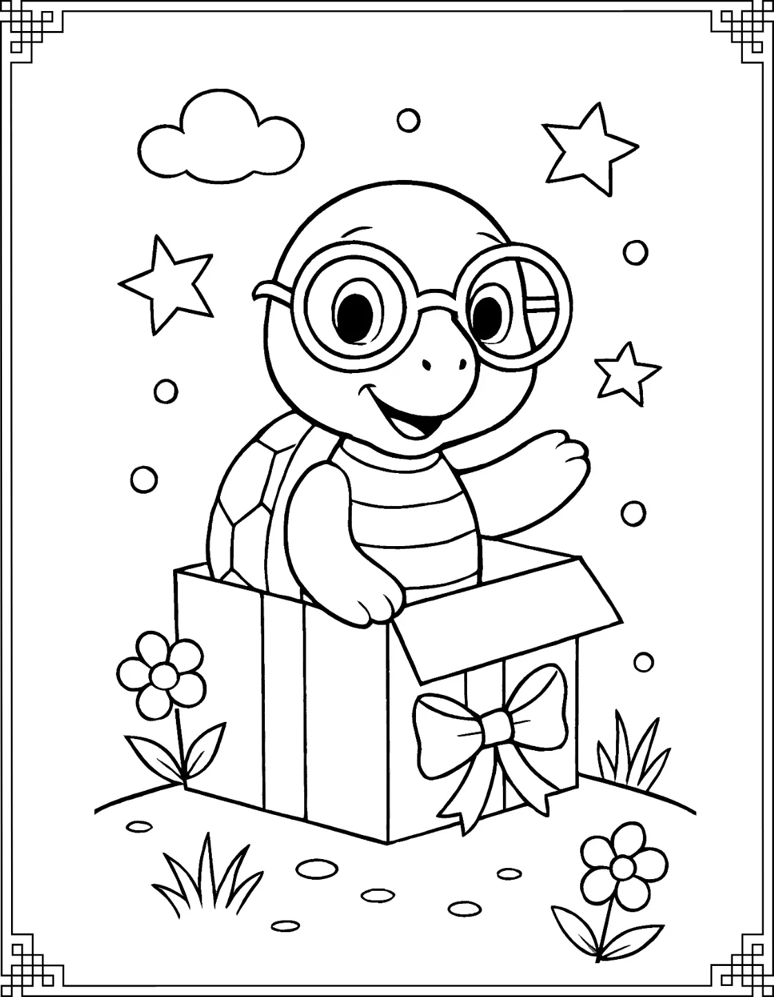 Trendy Turtle Coloring Page
