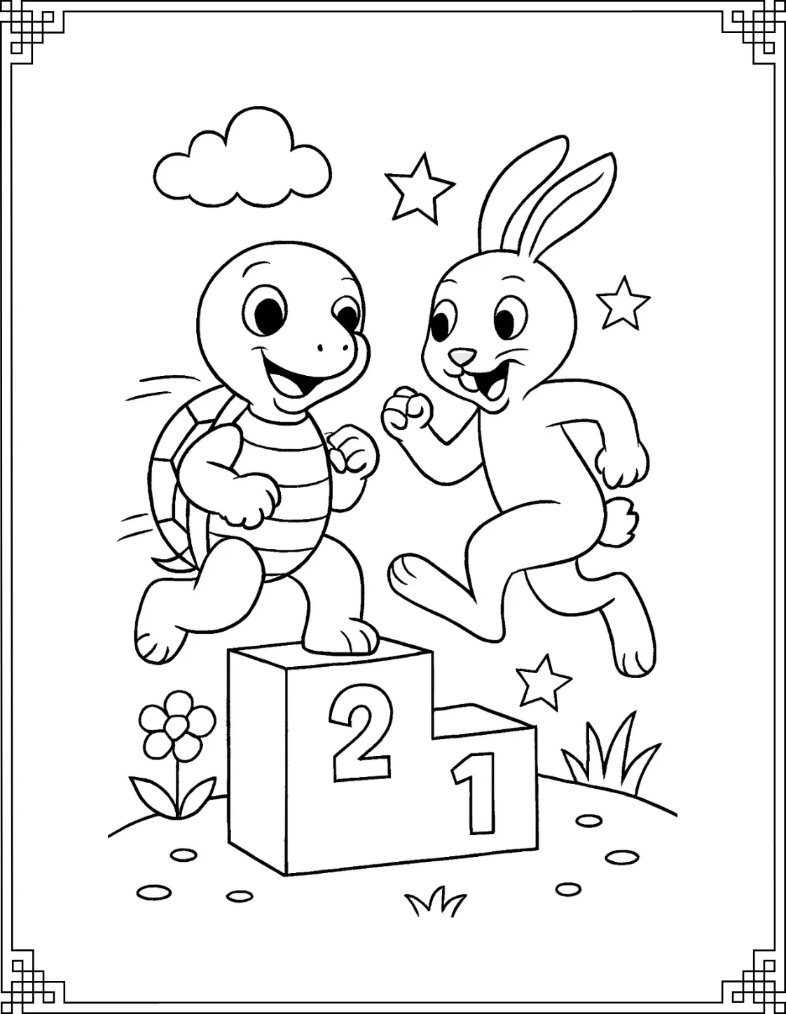 Turtle and Rabbit Race Coloring Page
