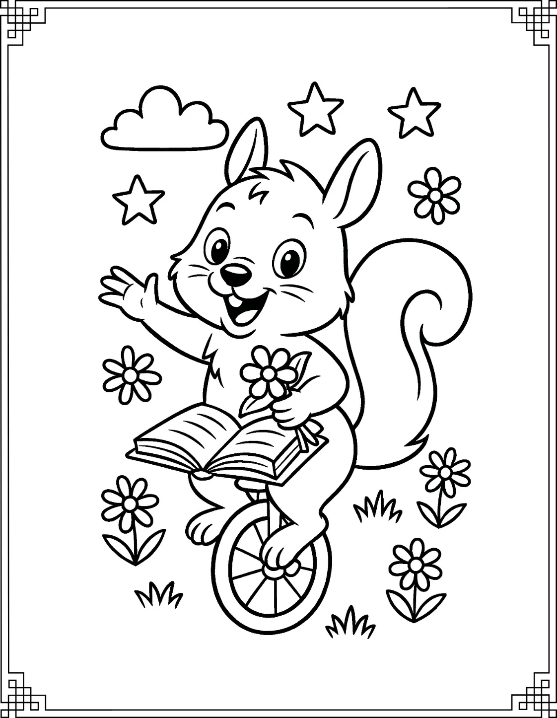 Unicycle Squirrel Coloring Page