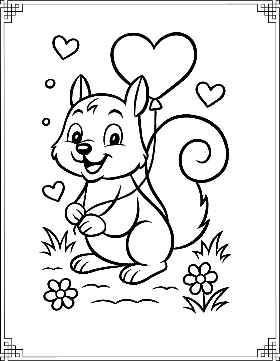 Valentine Squirrel Coloring Page
