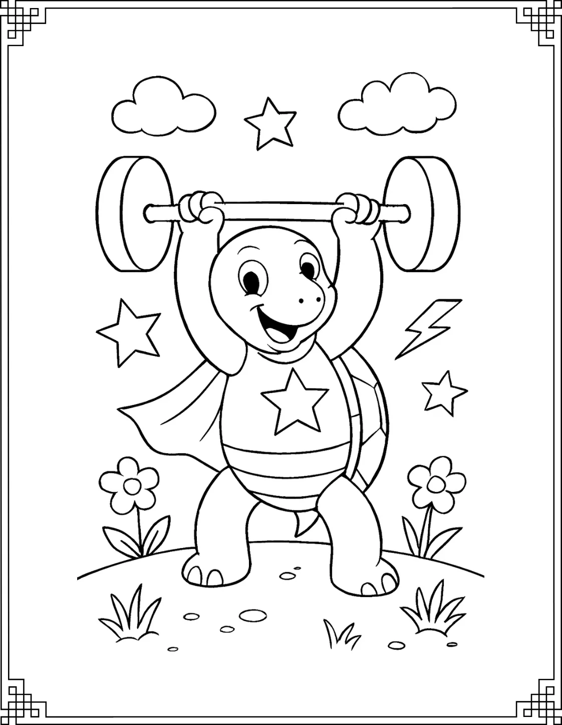 Weightlifting Turtle Coloring Page
