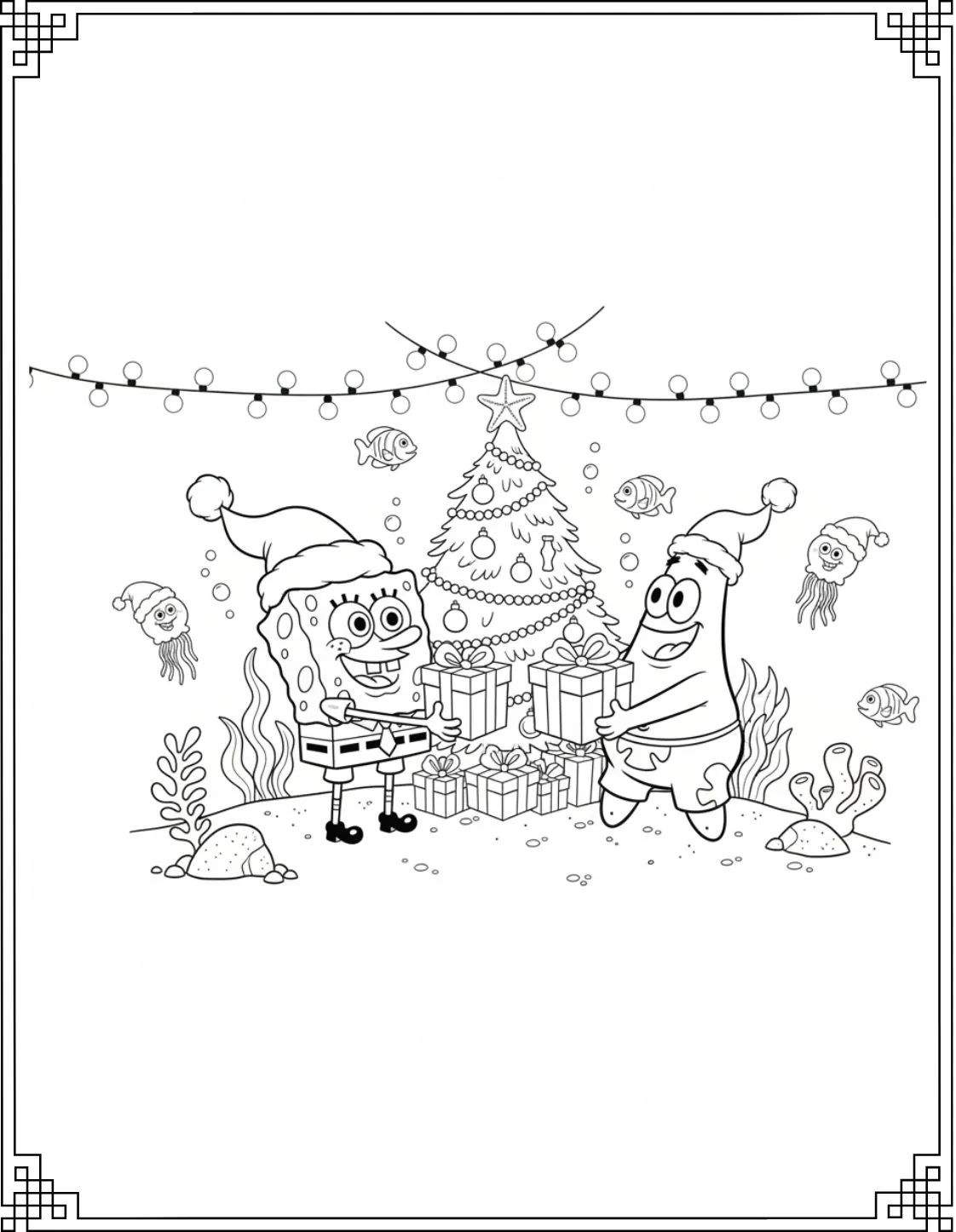Christmas SpongeBob And Patrick Coloring Picture