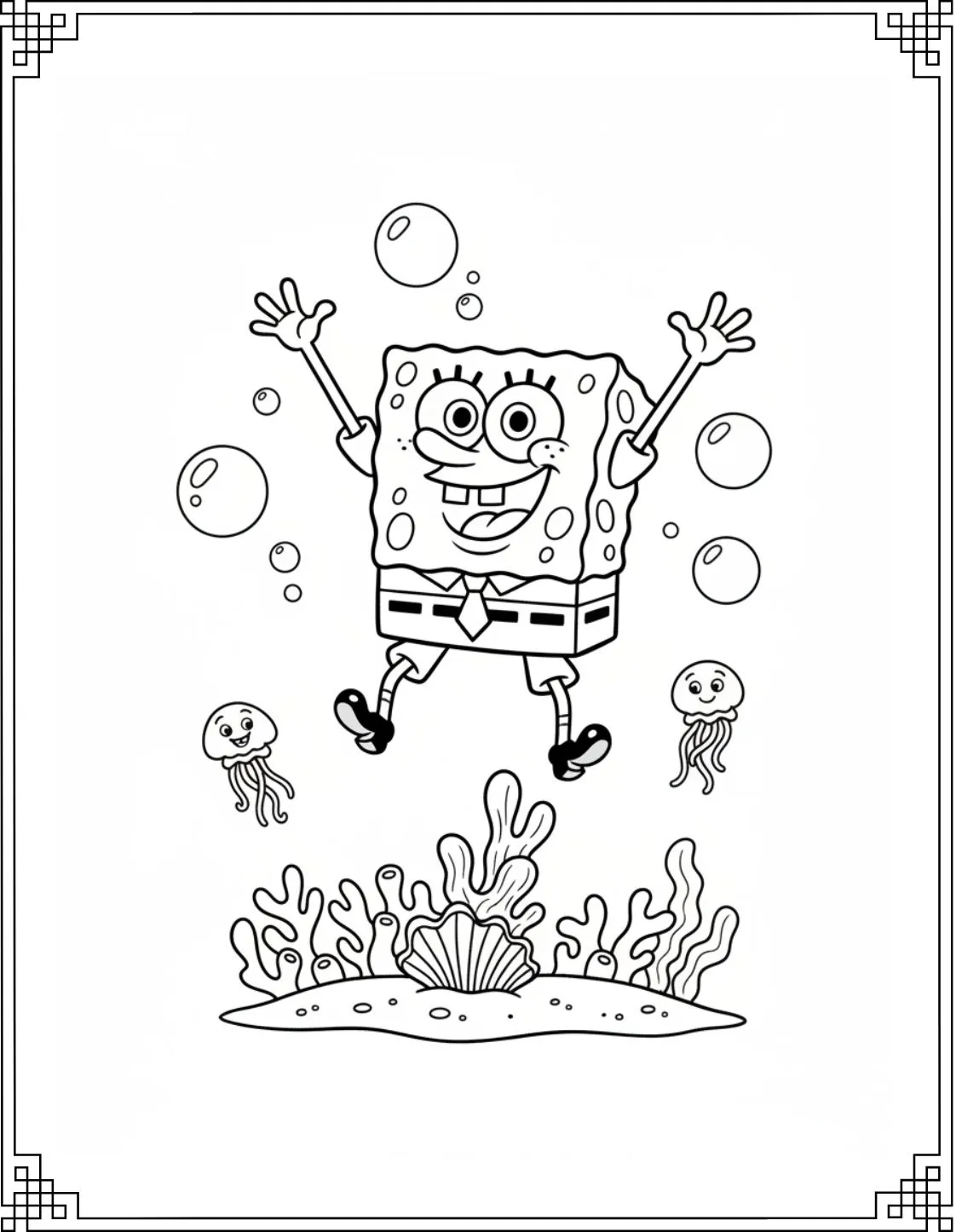 Happy SpongeBob Jumping Coloring Page