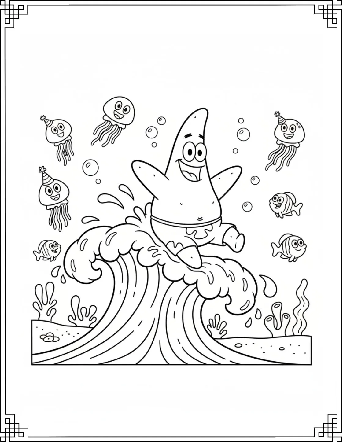 Patrick Riding A Seahorse Coloring Sheet