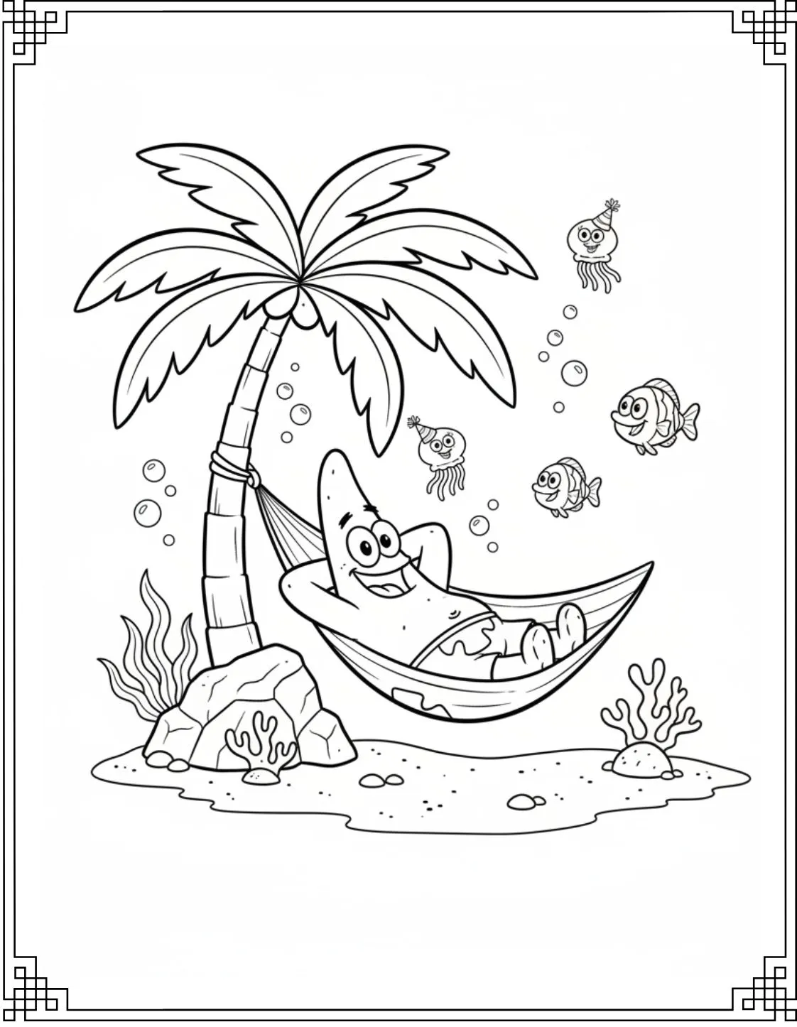 Patrick Sitting Under A Palm Tree Coloring Picture