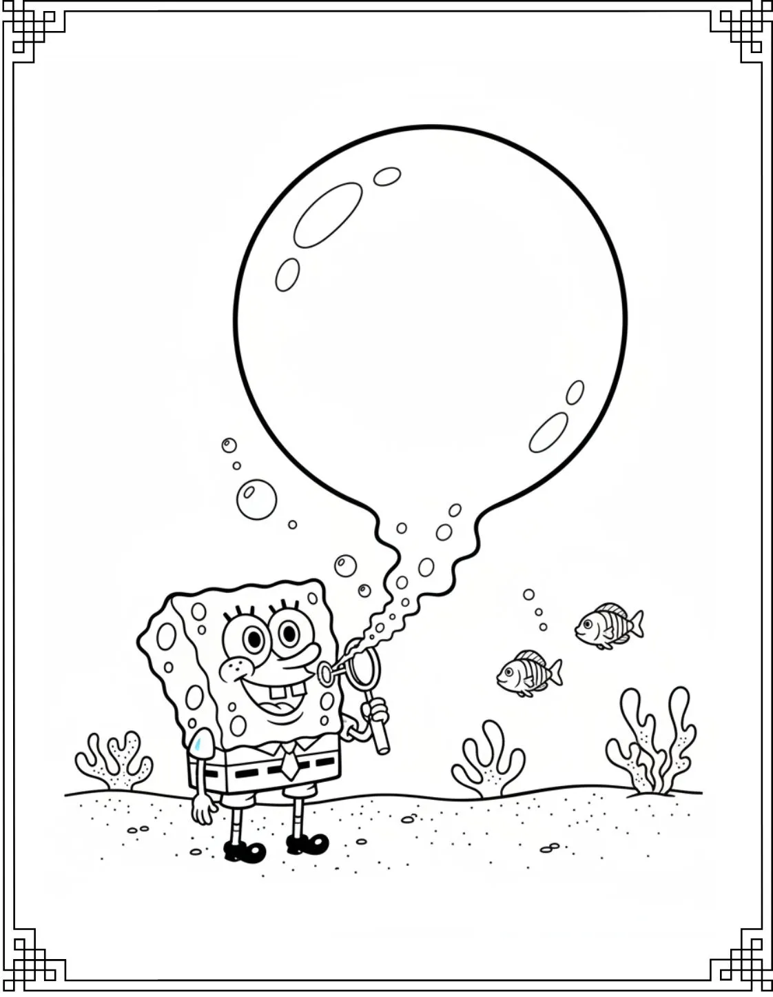 SpongeBob Blowing A Big Bubble Coloring Sheet