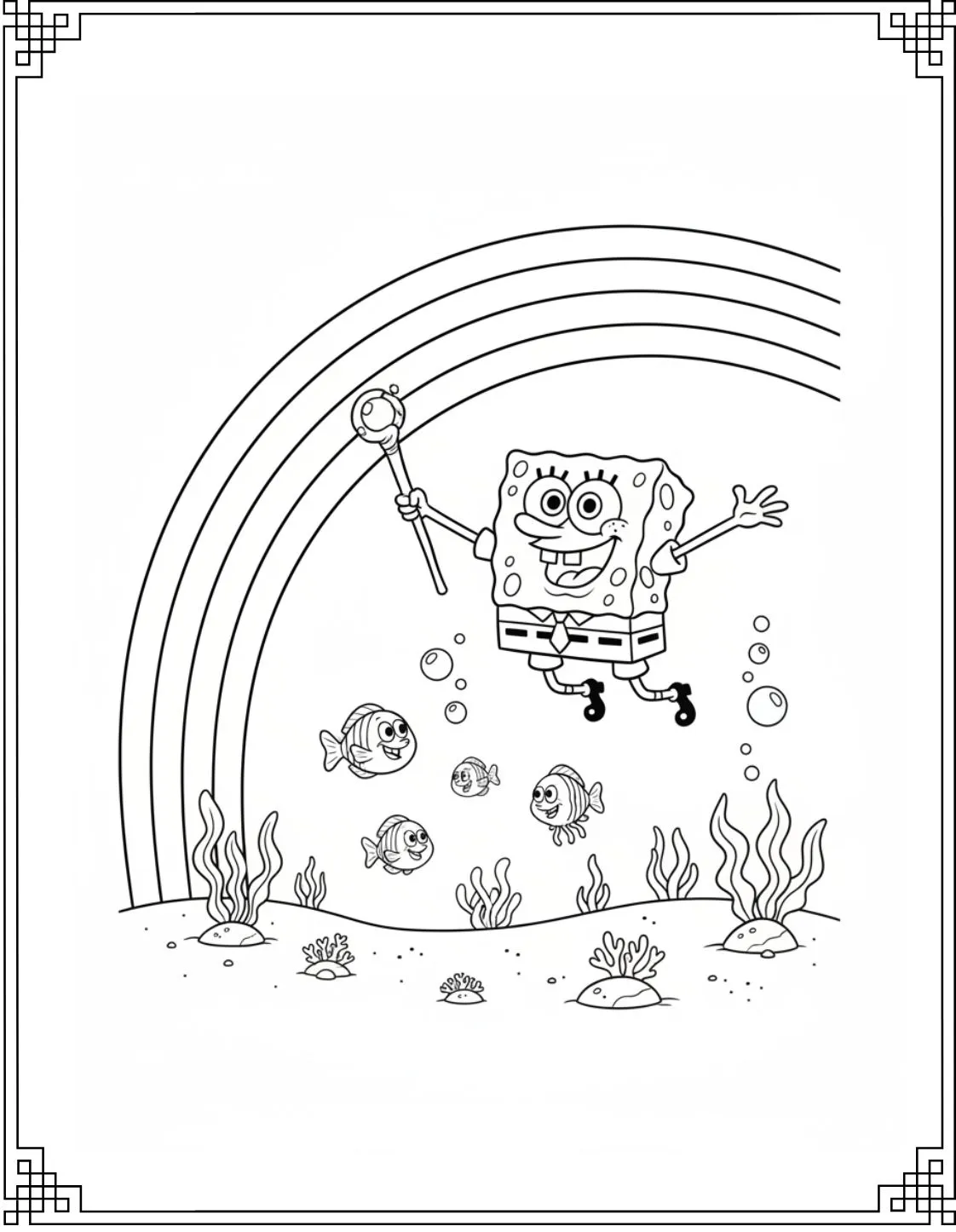 SpongeBob Creating A Rainbow Coloring Page