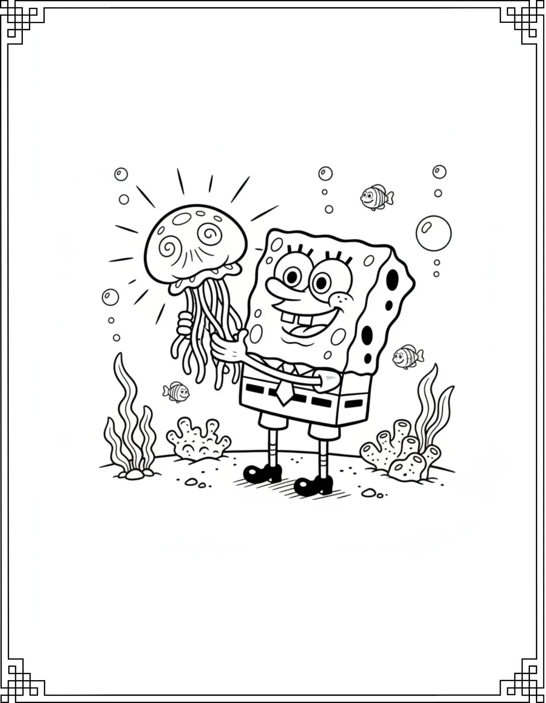 SpongeBob Holding A Jellyfish Jar Coloring Page