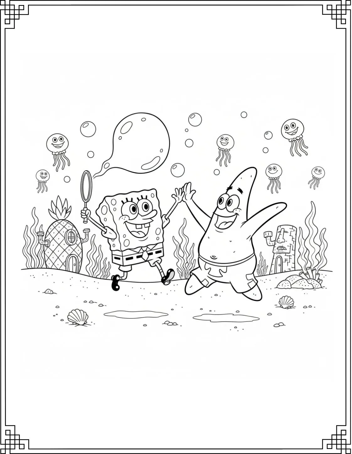 SpongeBob and Patrick Having Fun Coloring Page